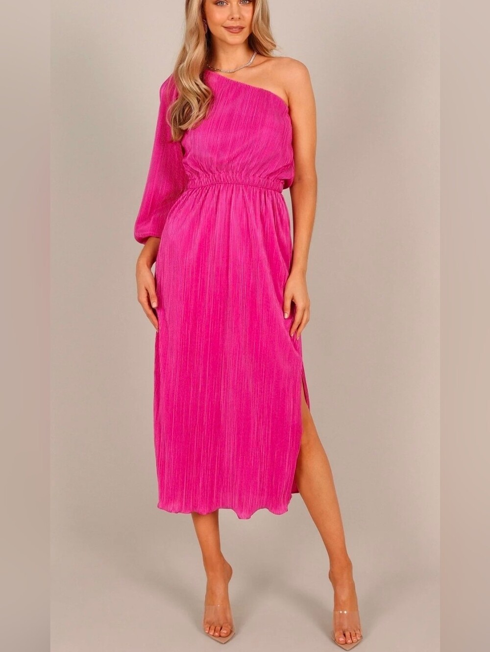Petal & Pup Coquette Romantic One-Shoulder Pleated Midi Dress Size Large  NWOT